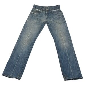 Southpole Jeans Men's 32x31 Blue Wash Distressed Denim Straight Leg Flap Pockets